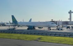 a plane on the runway