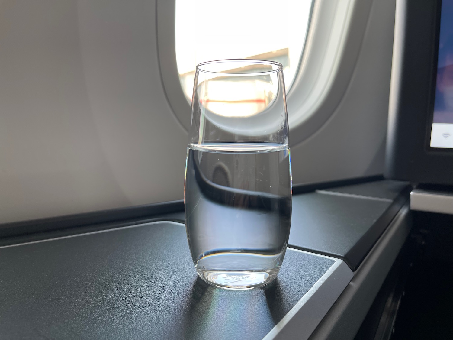 a glass of water on a table