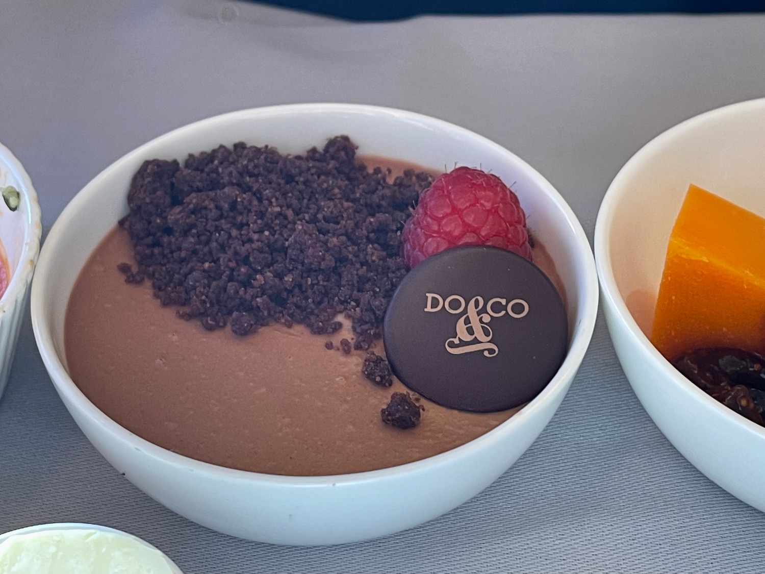 a bowl of chocolate pudding with fruit