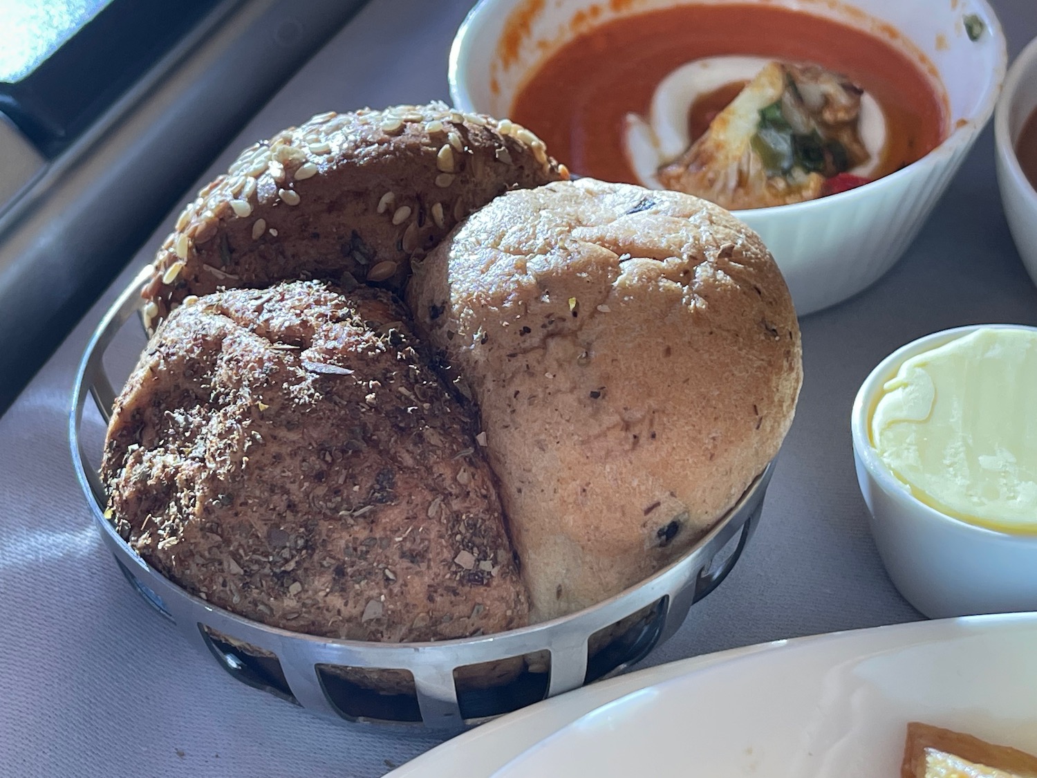 a bowl of bread and soup