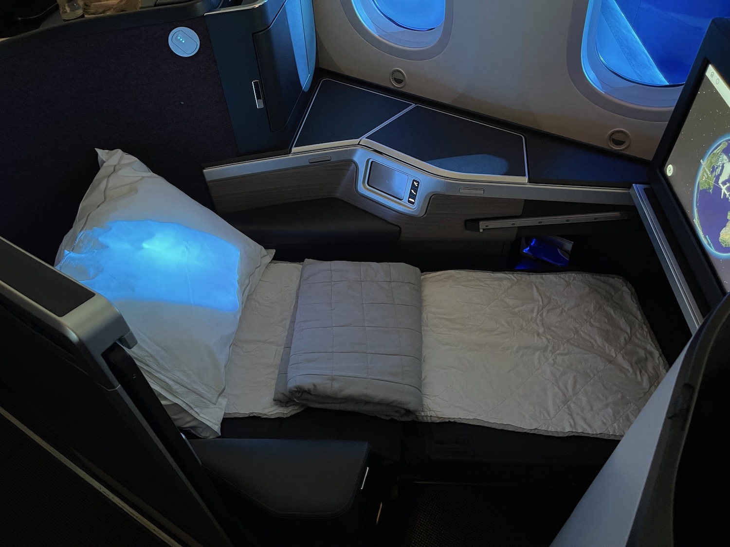 a bed in a plane