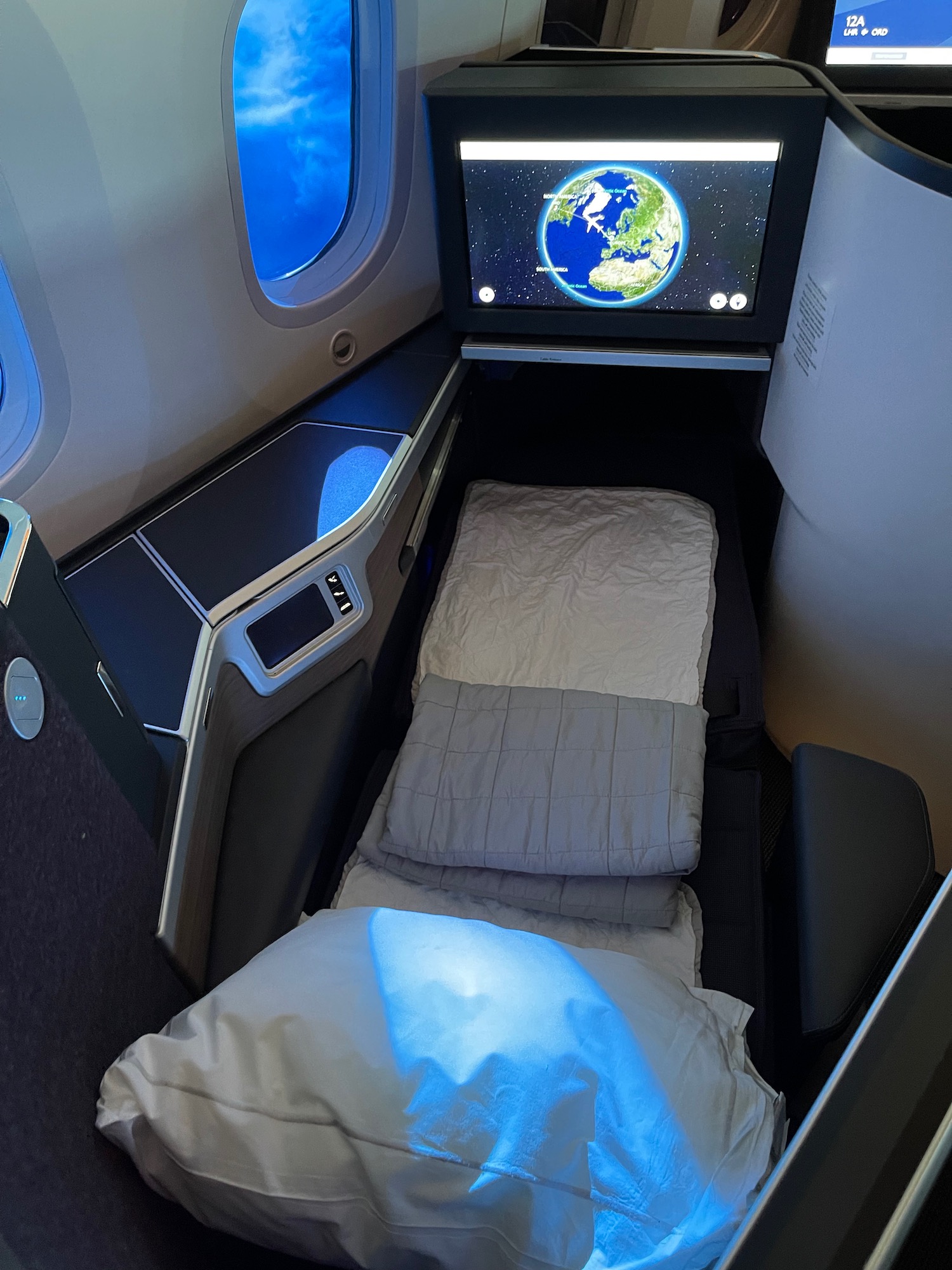 a bed in a plane