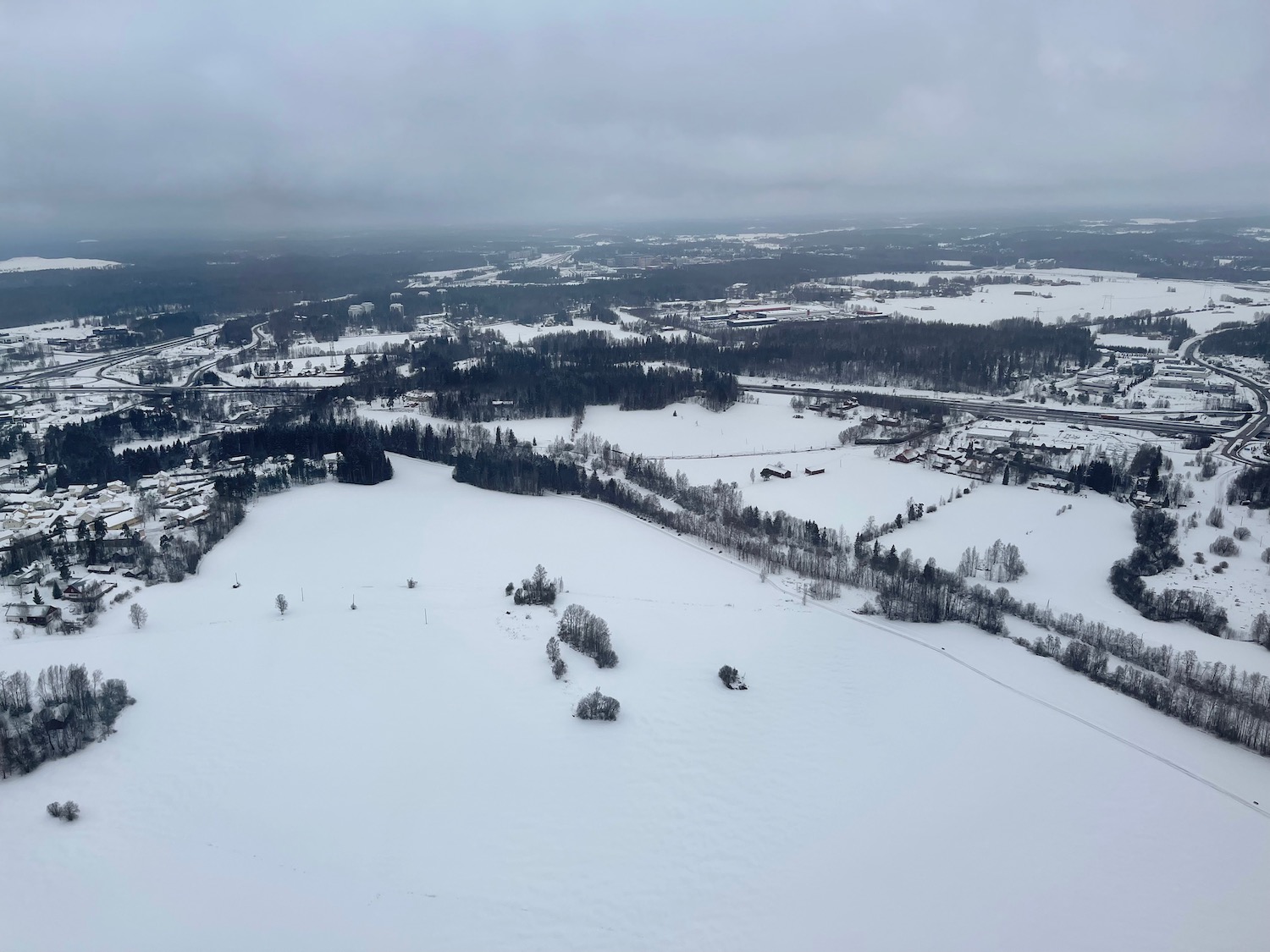 aerial view of a snowy landscape