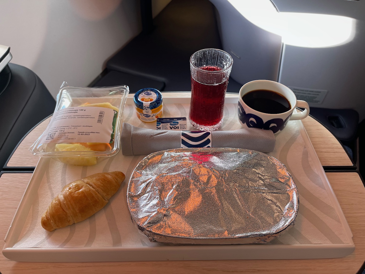 a tray with food and drink on it