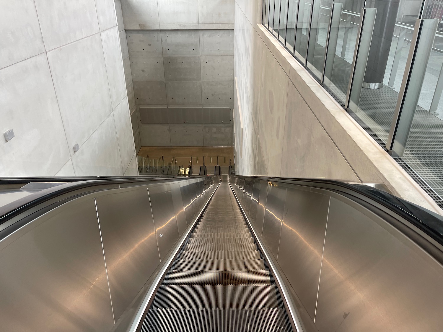 a escalator going down a building