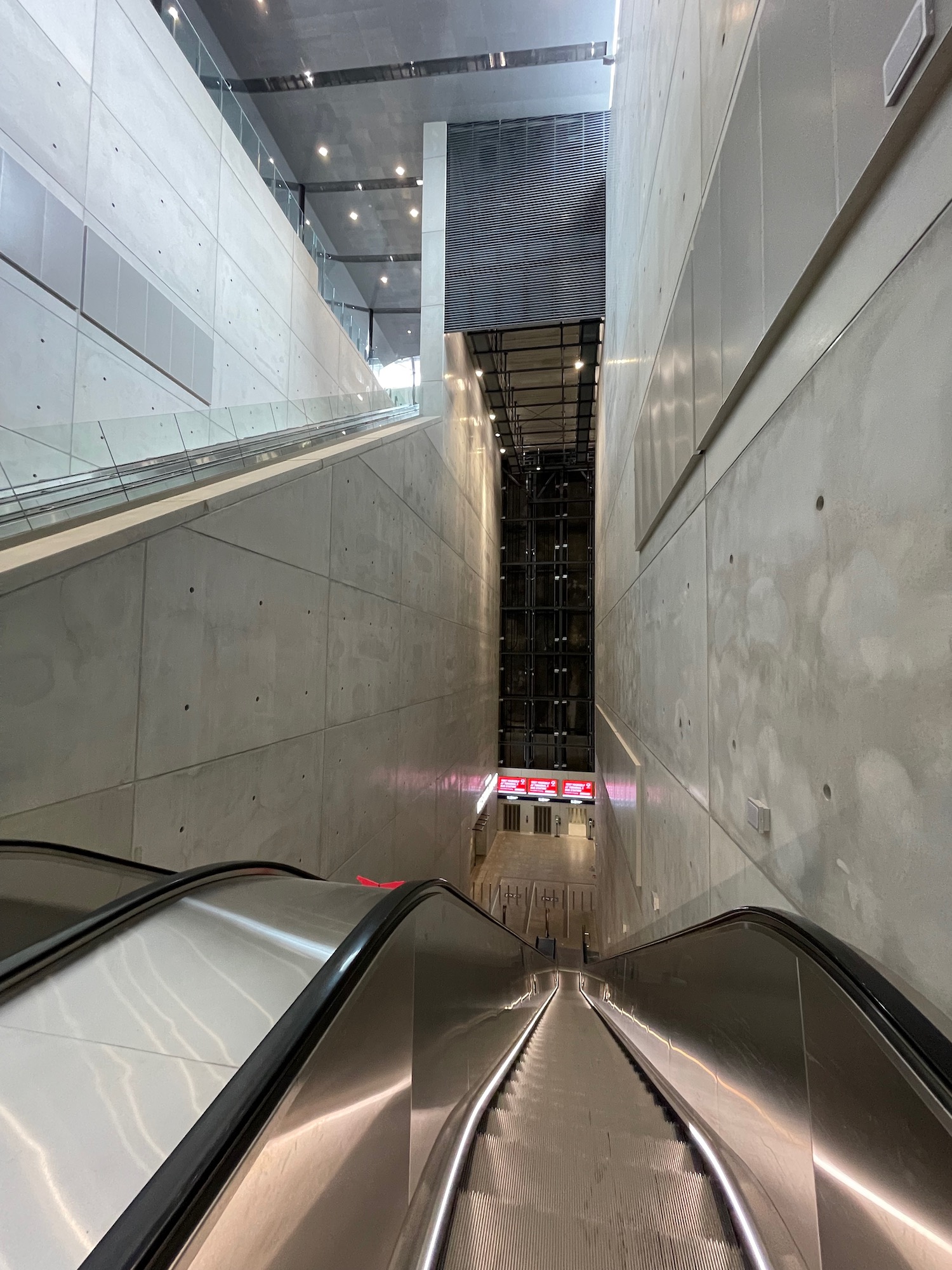 a escalator going down a building