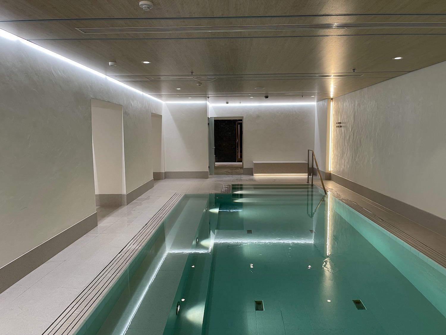 a indoor pool with lights