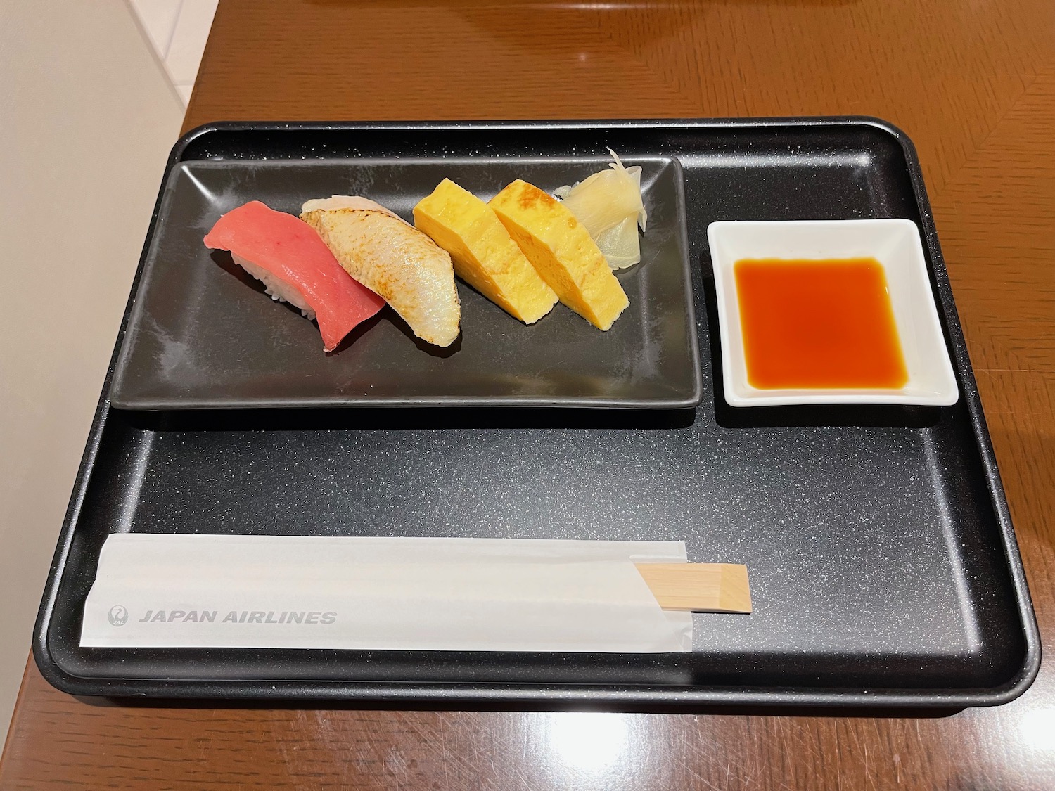 a plate of food on a tray