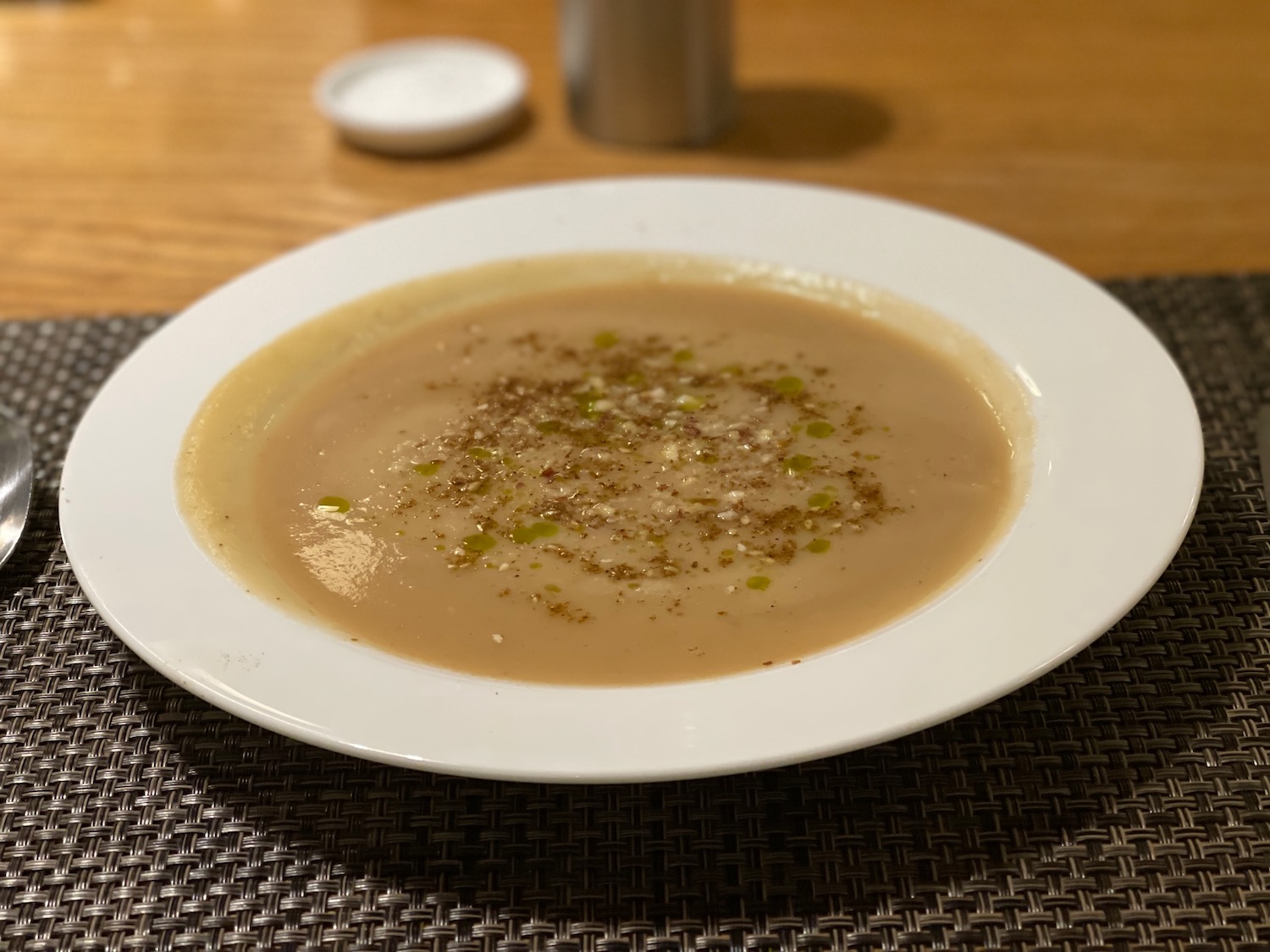 a bowl of soup on a table