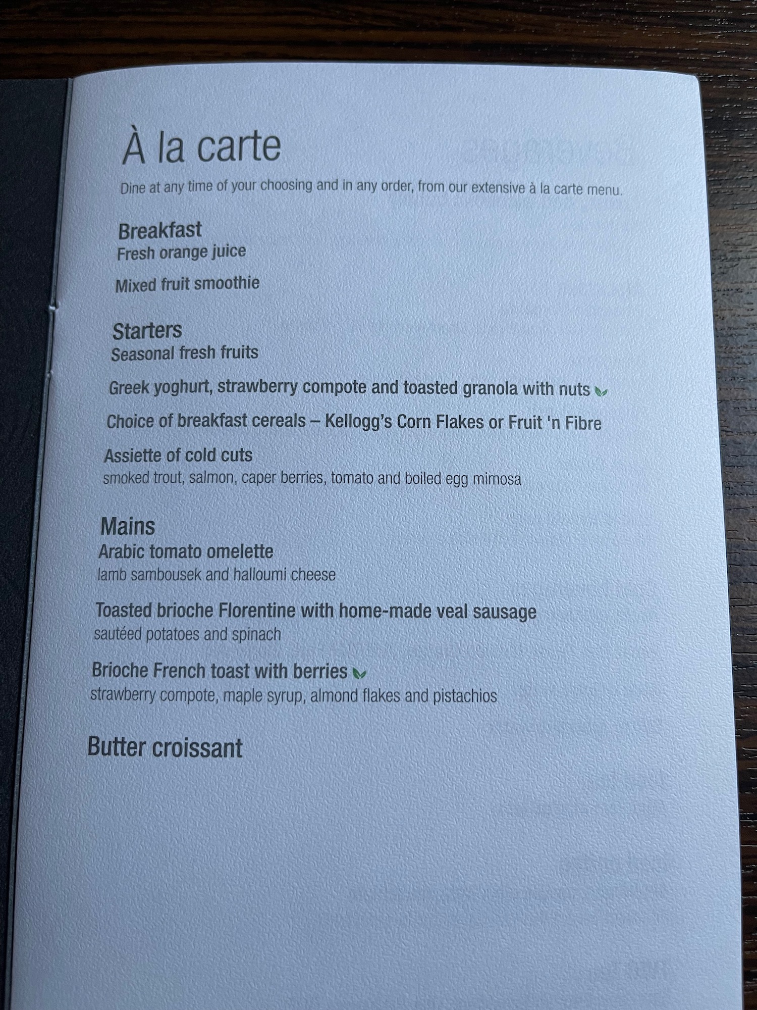 a menu on a table