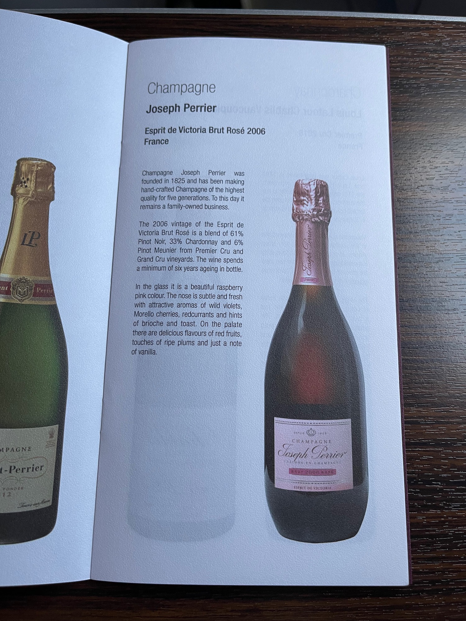 a menu of a champagne bottle