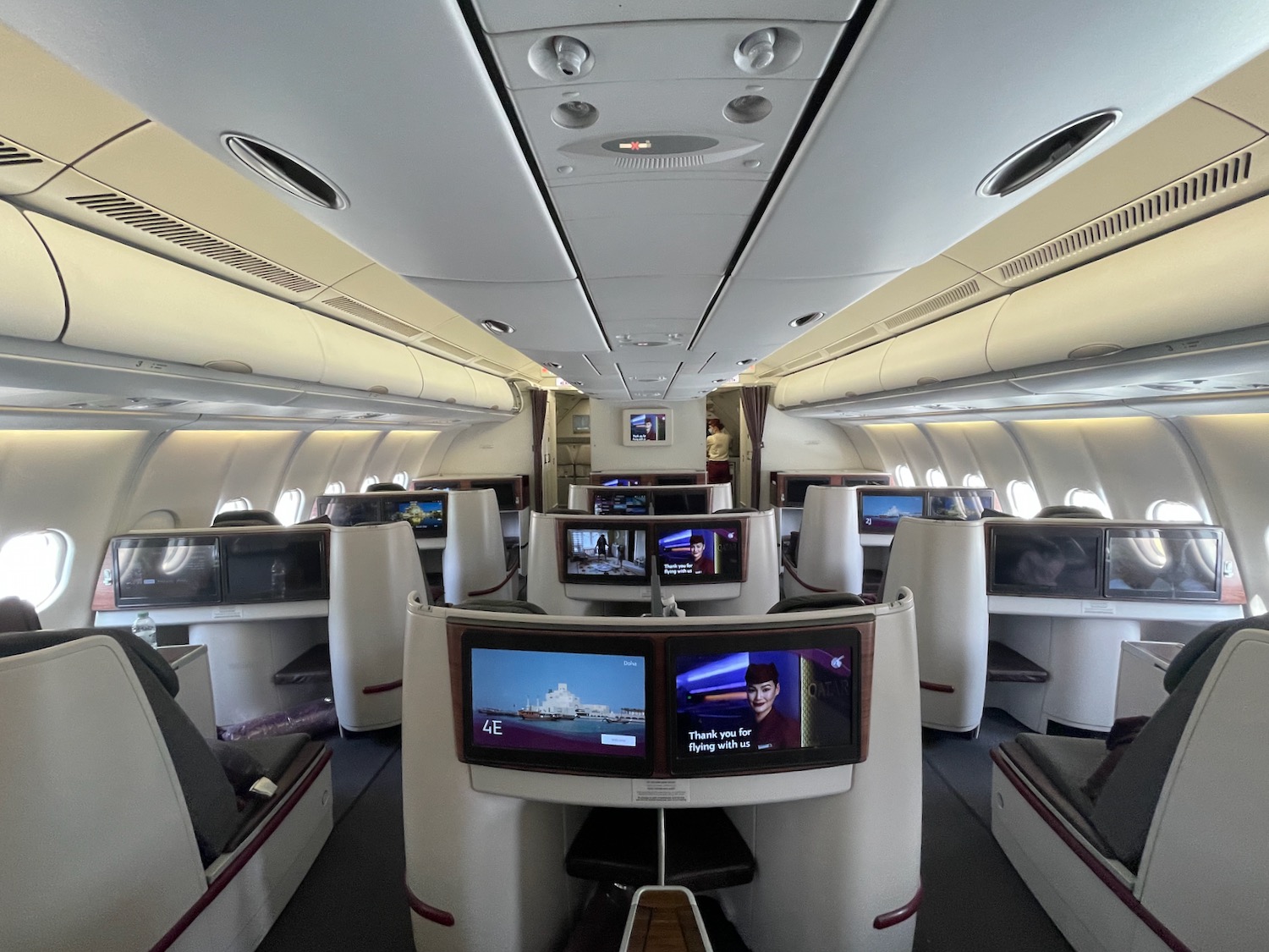 a large group of monitors in an airplane