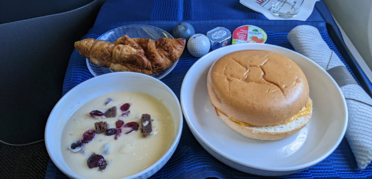 a plate of food on a tray