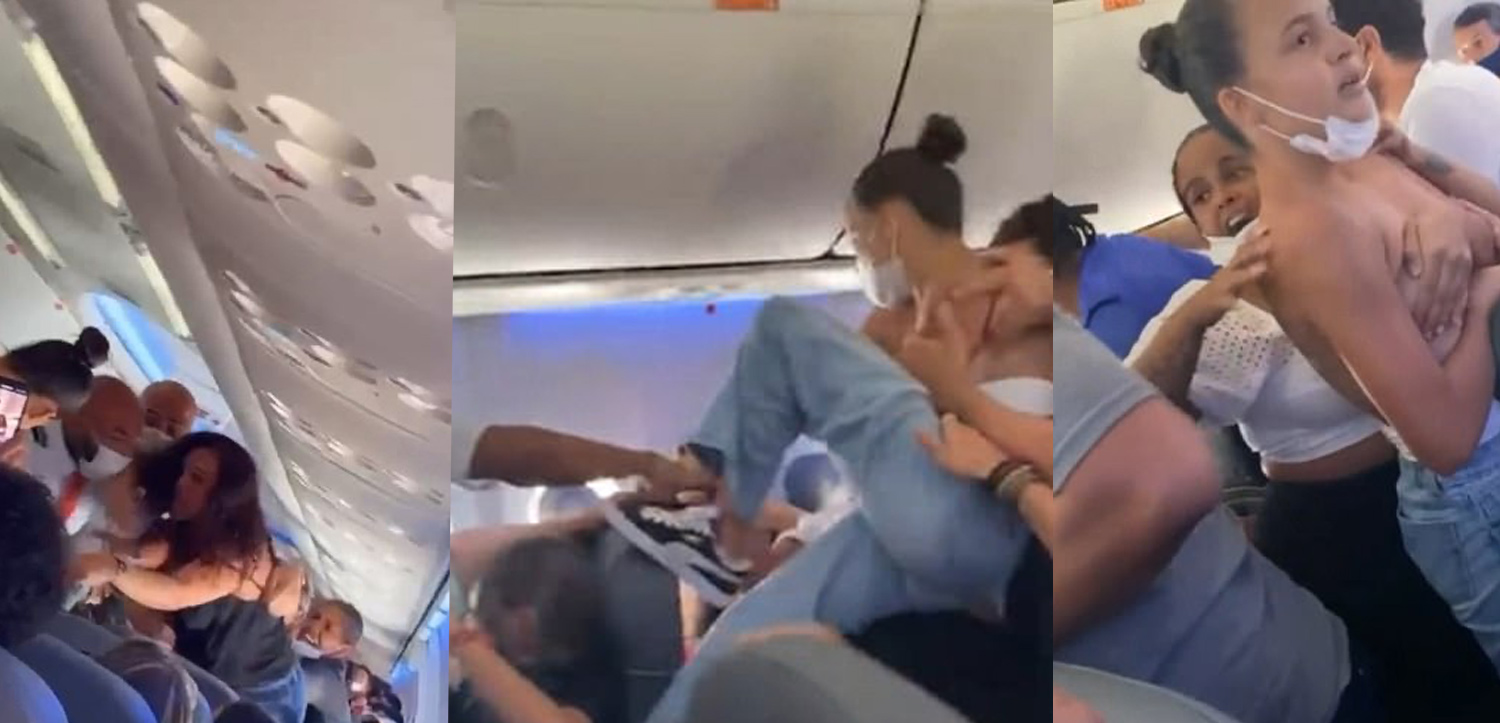 a collage of people on a plane