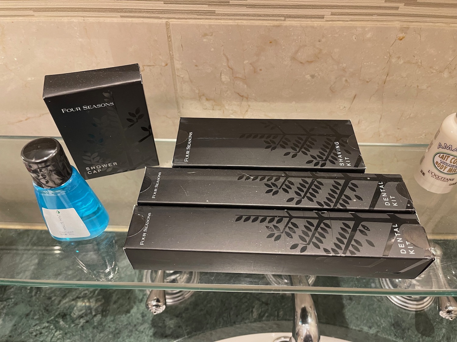 Toiletries in bathroom of Four Seasons Hotel Cairo at Nile Plaza