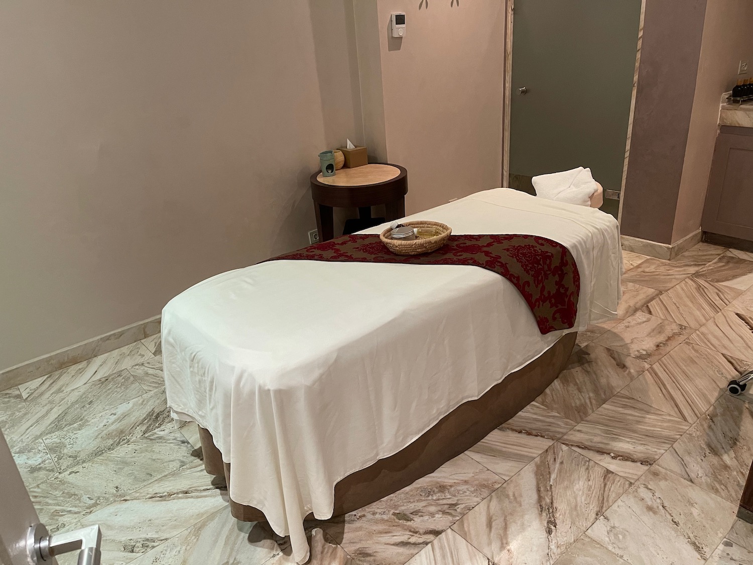 a massage table in a room