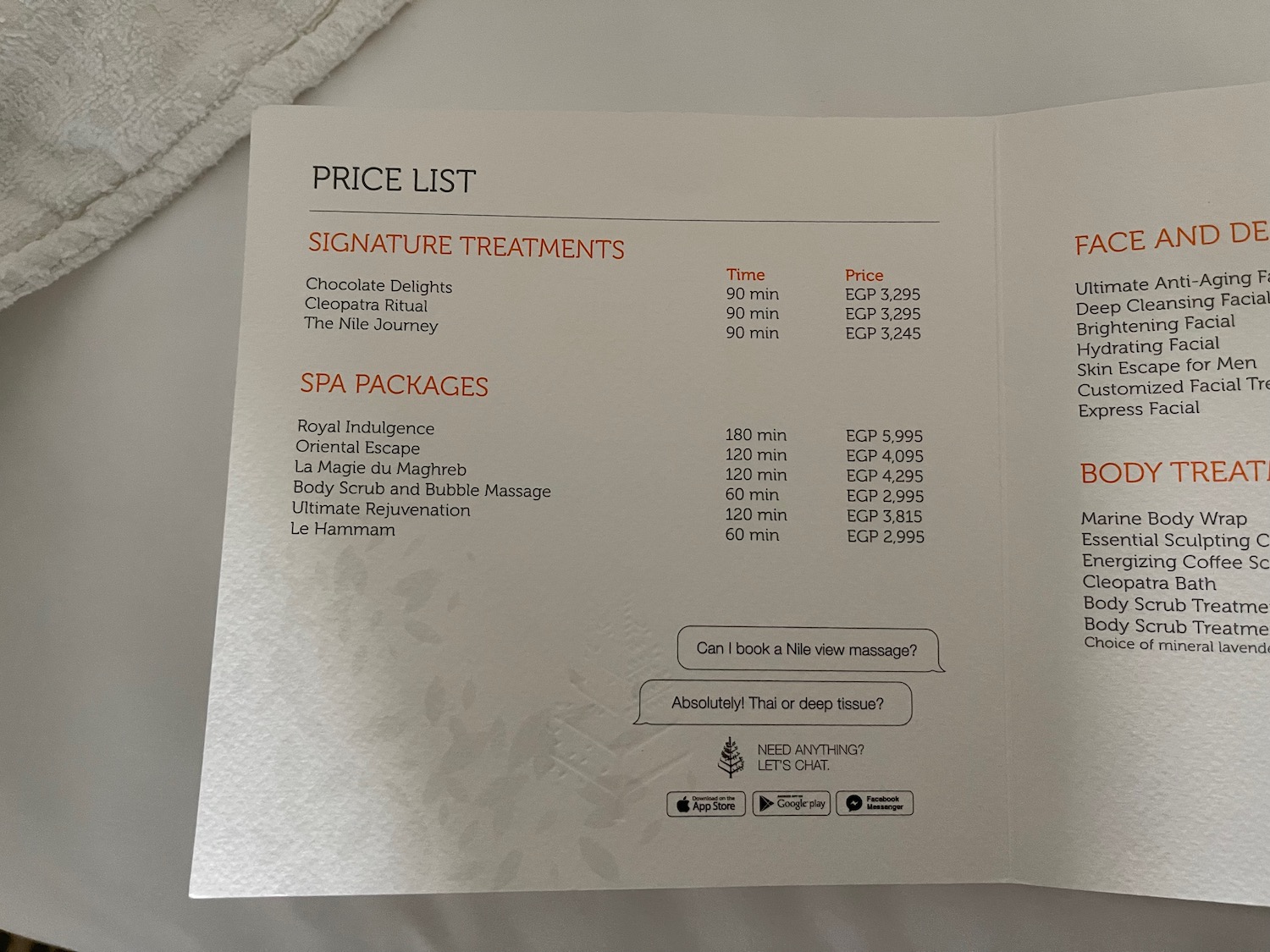 a white and orange price list