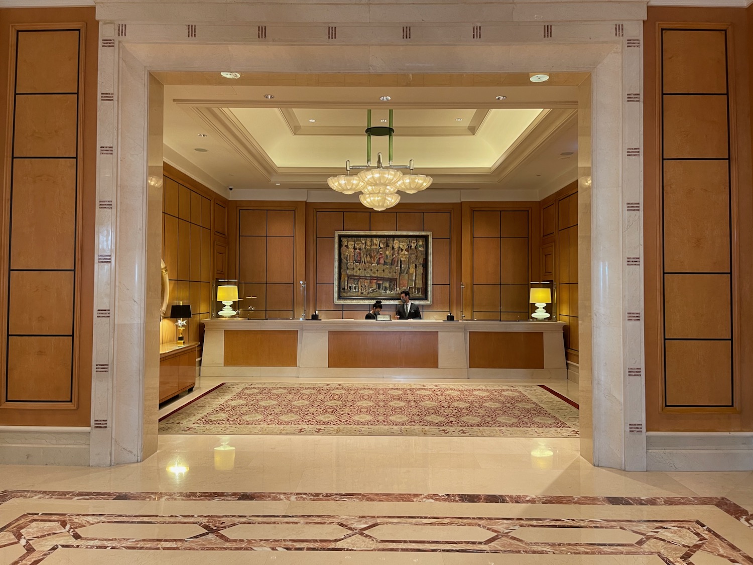 a reception desk in a hotel