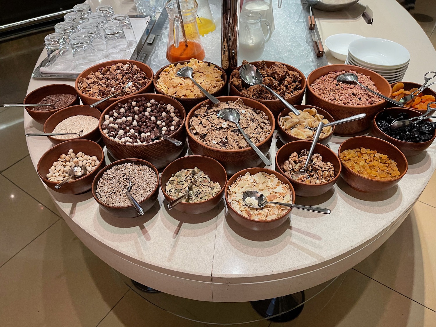 a table with bowls of food