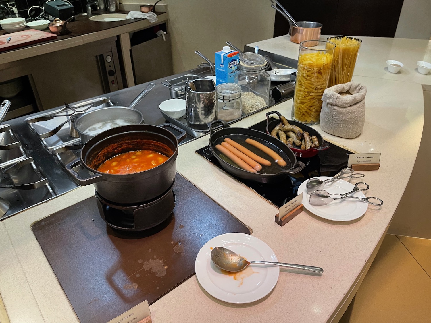 a kitchen with food on the stove