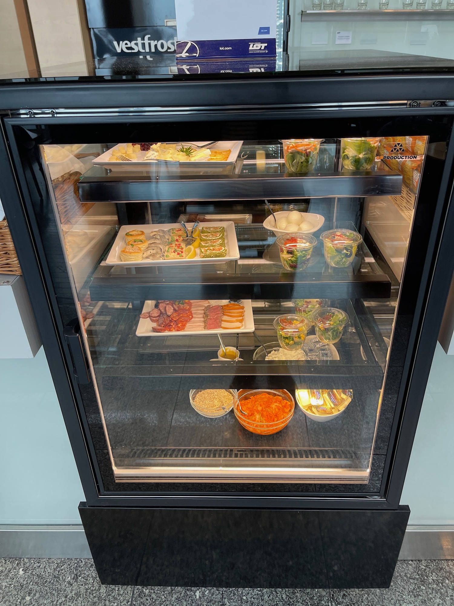 a display case with food on it