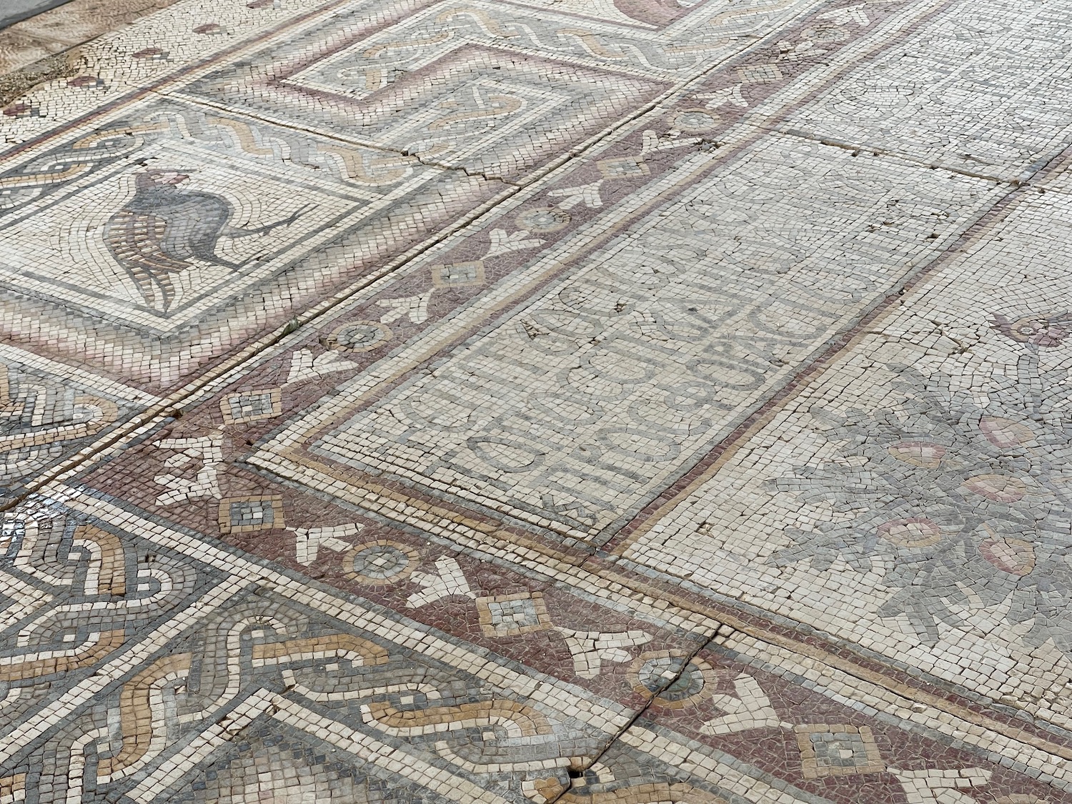 a mosaic floor with a pattern