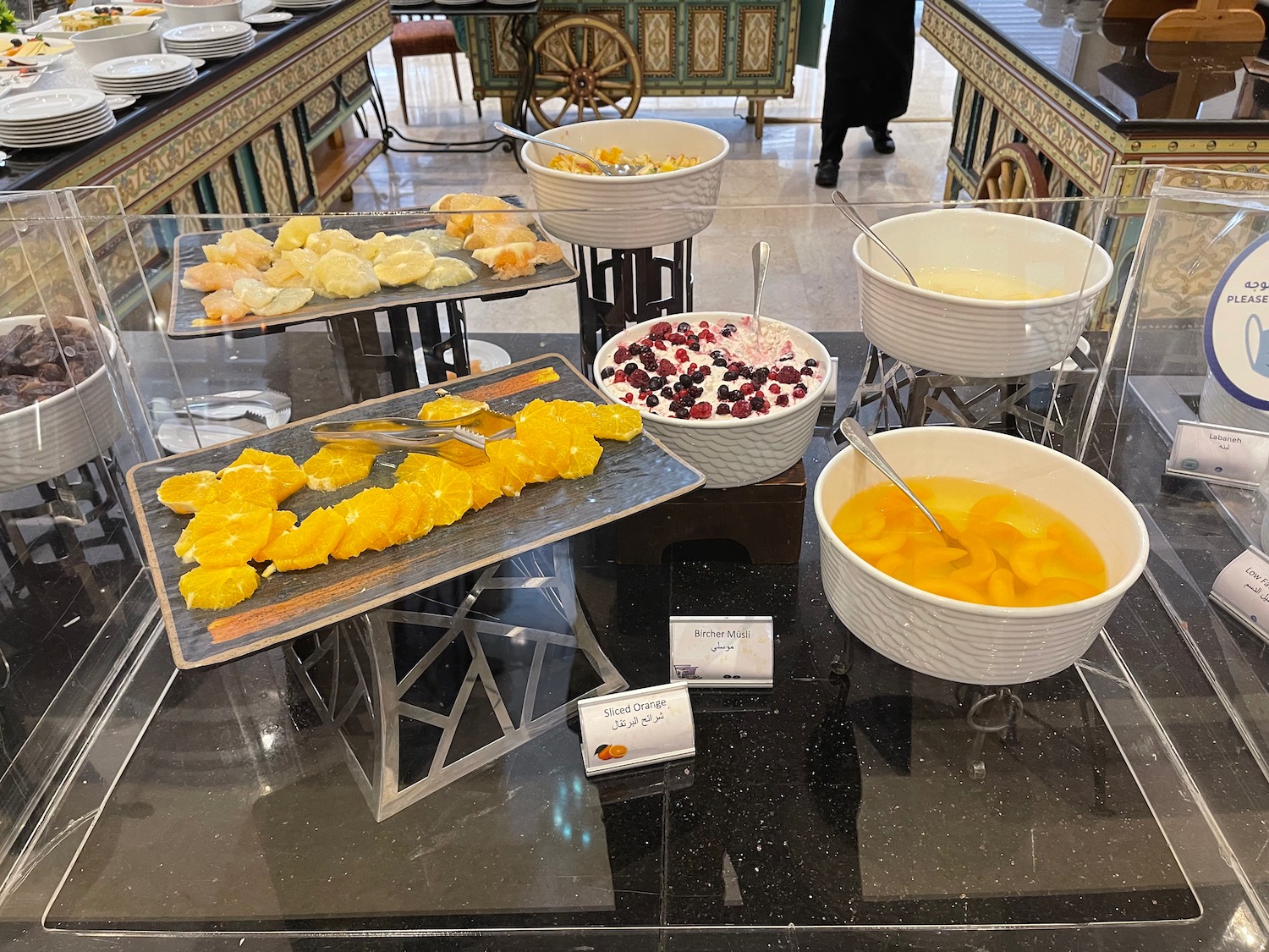 a buffet table with different types of food