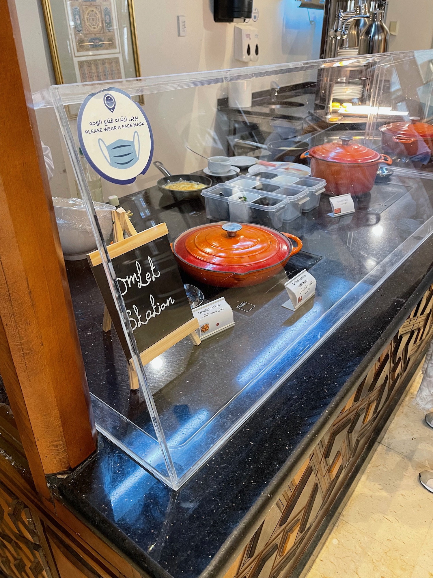 a display case with food items on it