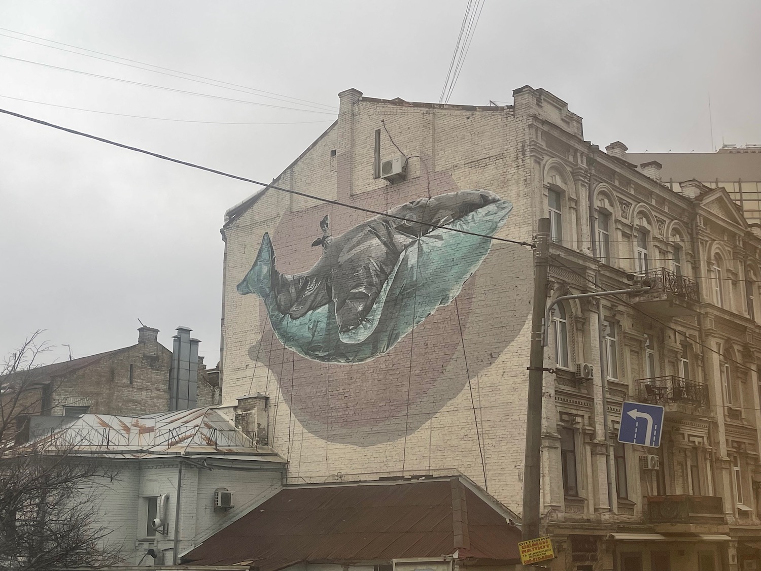 a building with a whale painted on it