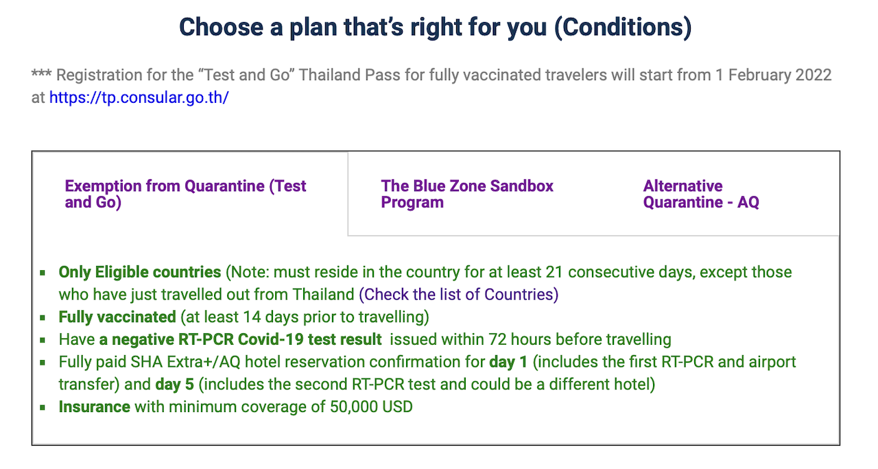 Thailand entry requirement test and go