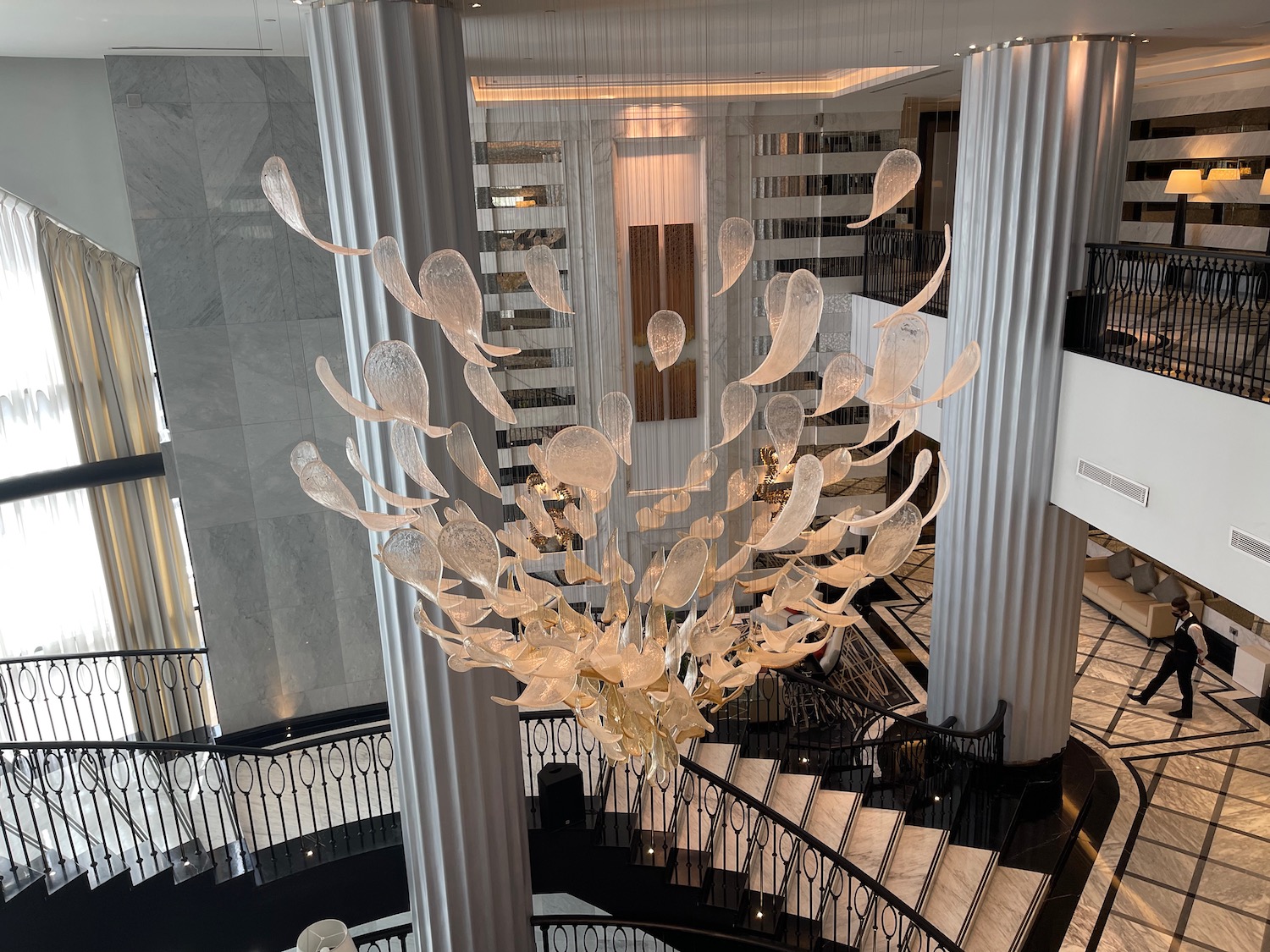 a chandelier in a building