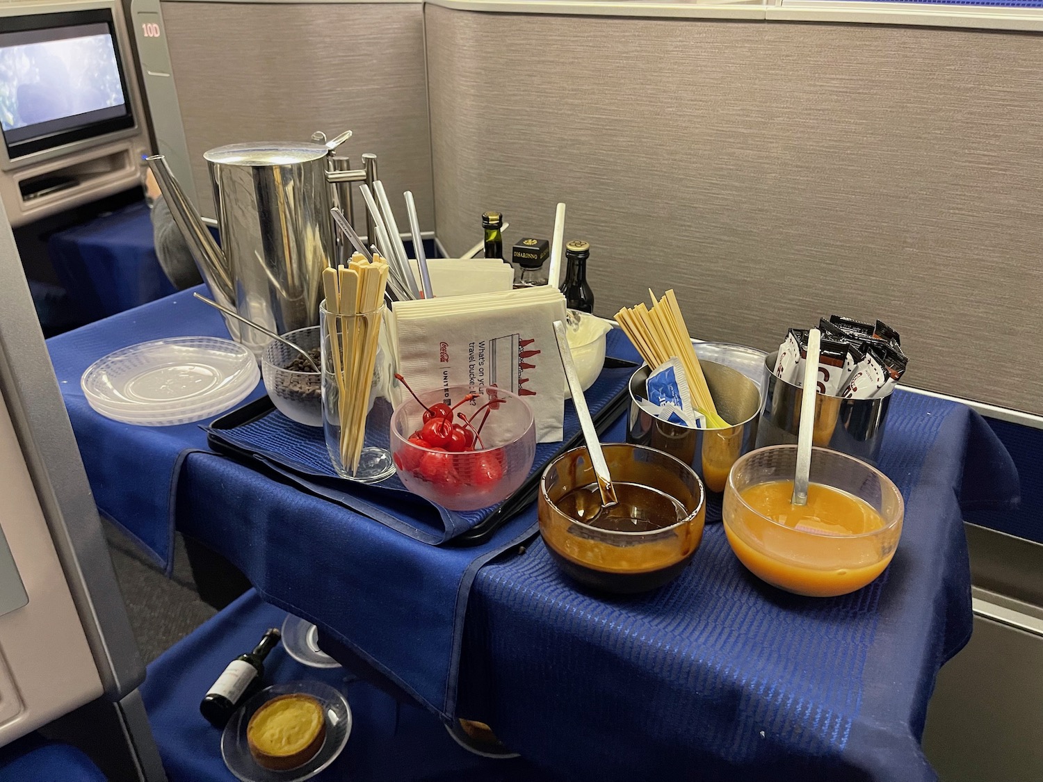 a table with food and drinks on it