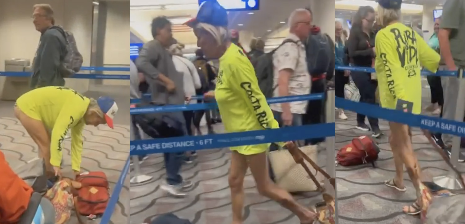 Did this woman wear a thong bikini to the airport?