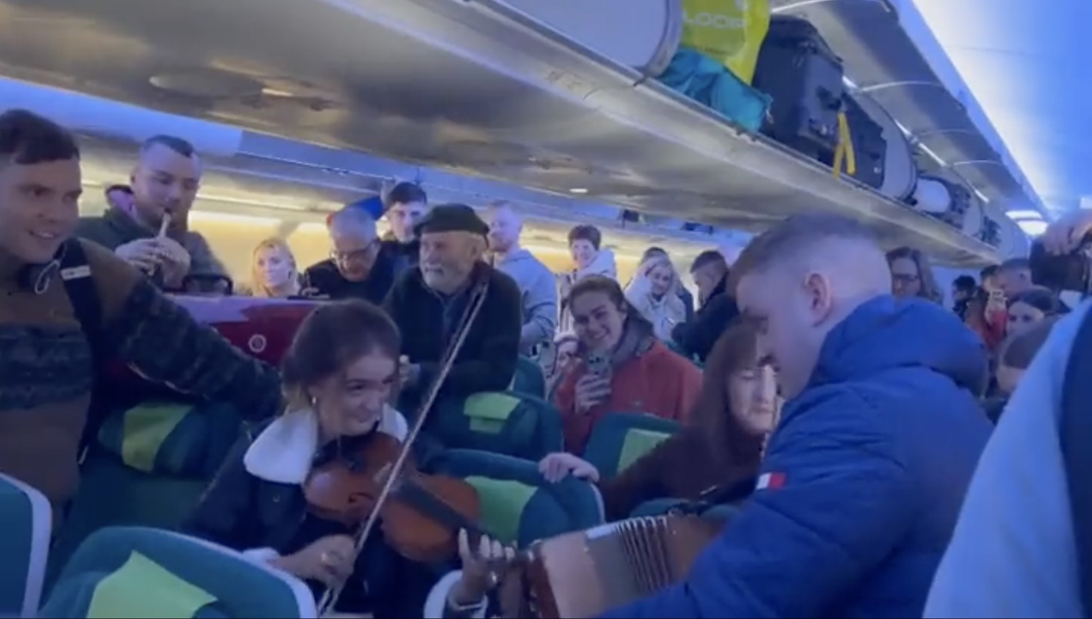 a group of people on an airplane