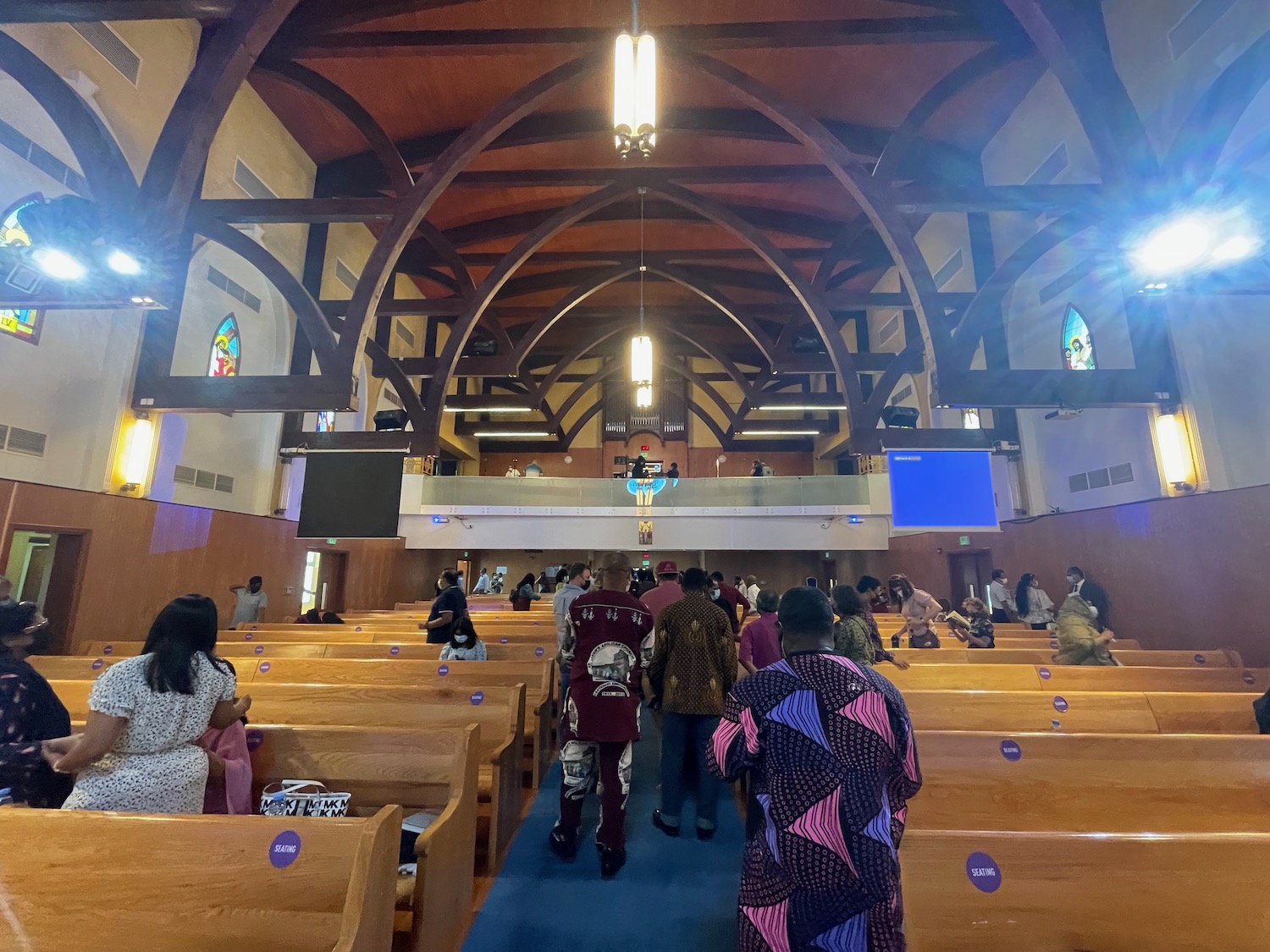 a group of people in a church