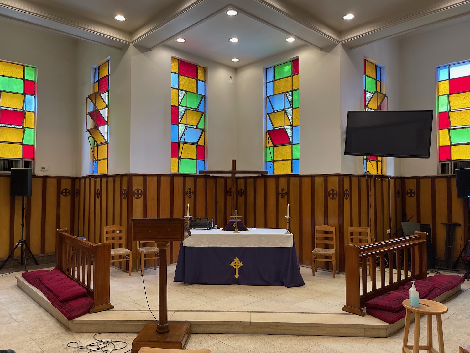 a church with stained glass windows