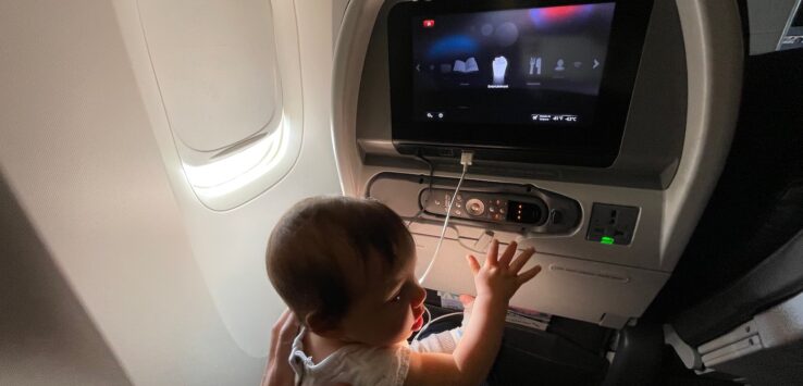 a baby in an airplane