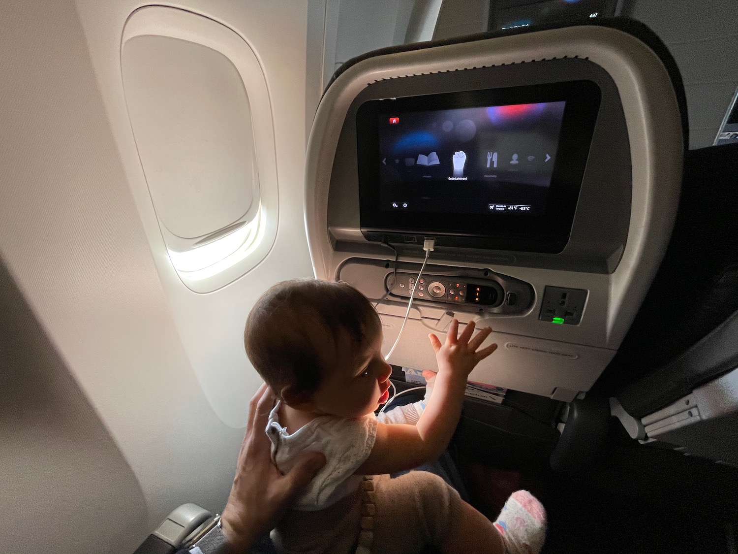 a baby in an airplane
