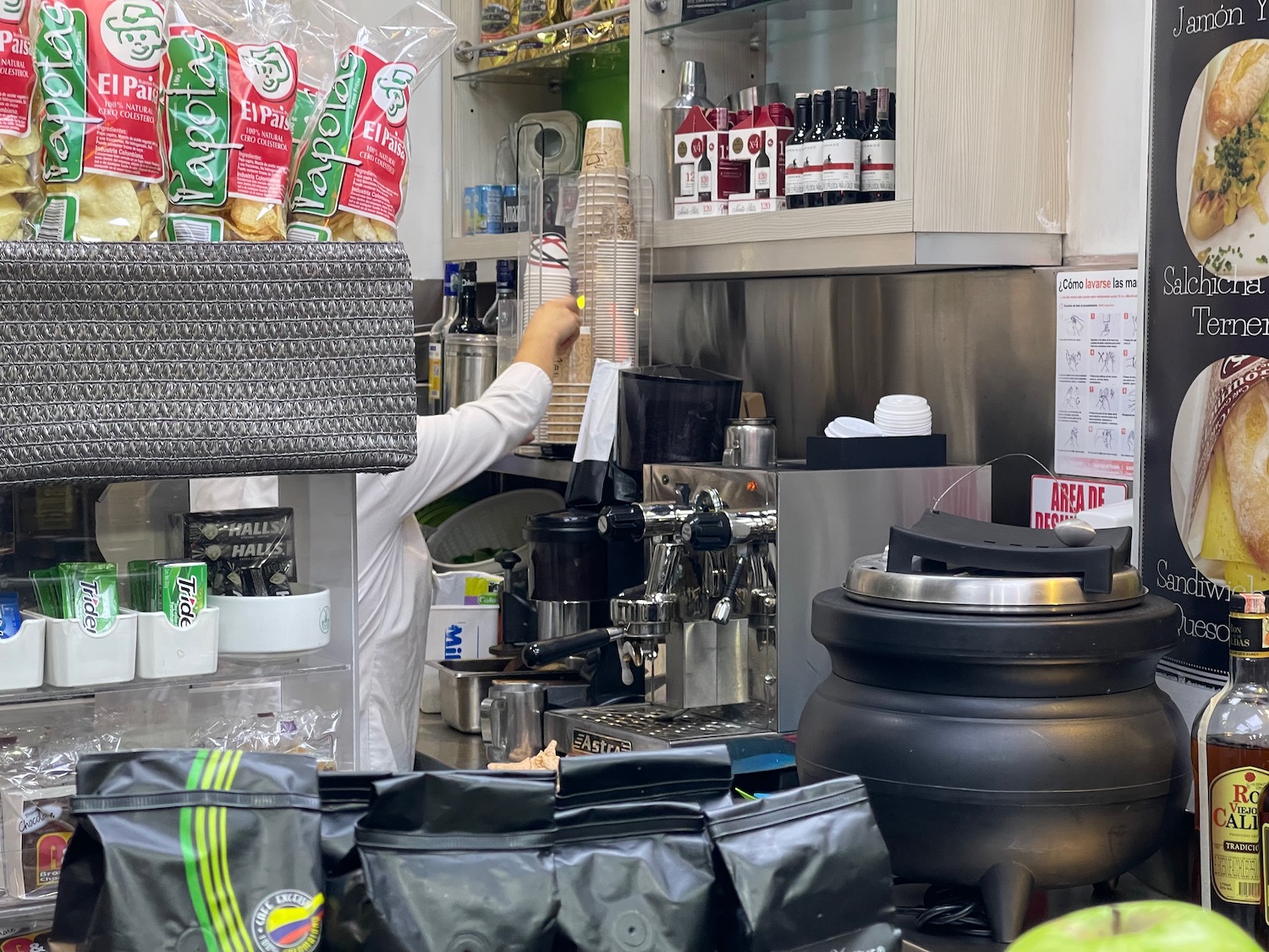 a person standing at a counter