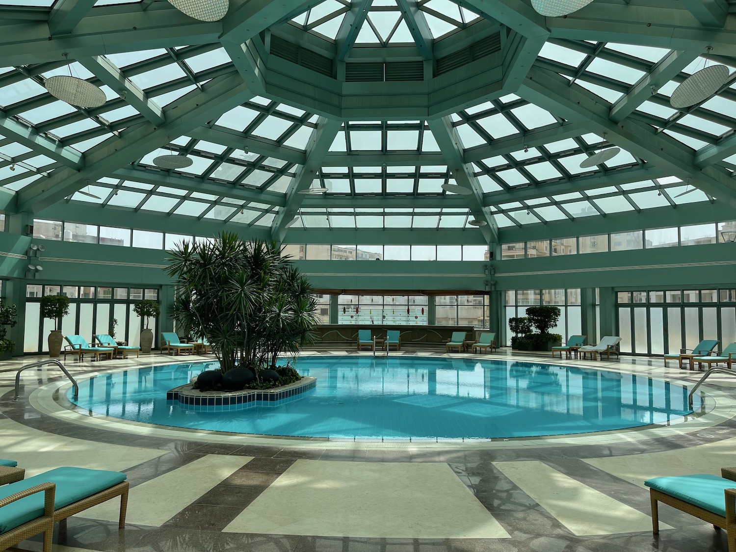 a swimming pool inside a building