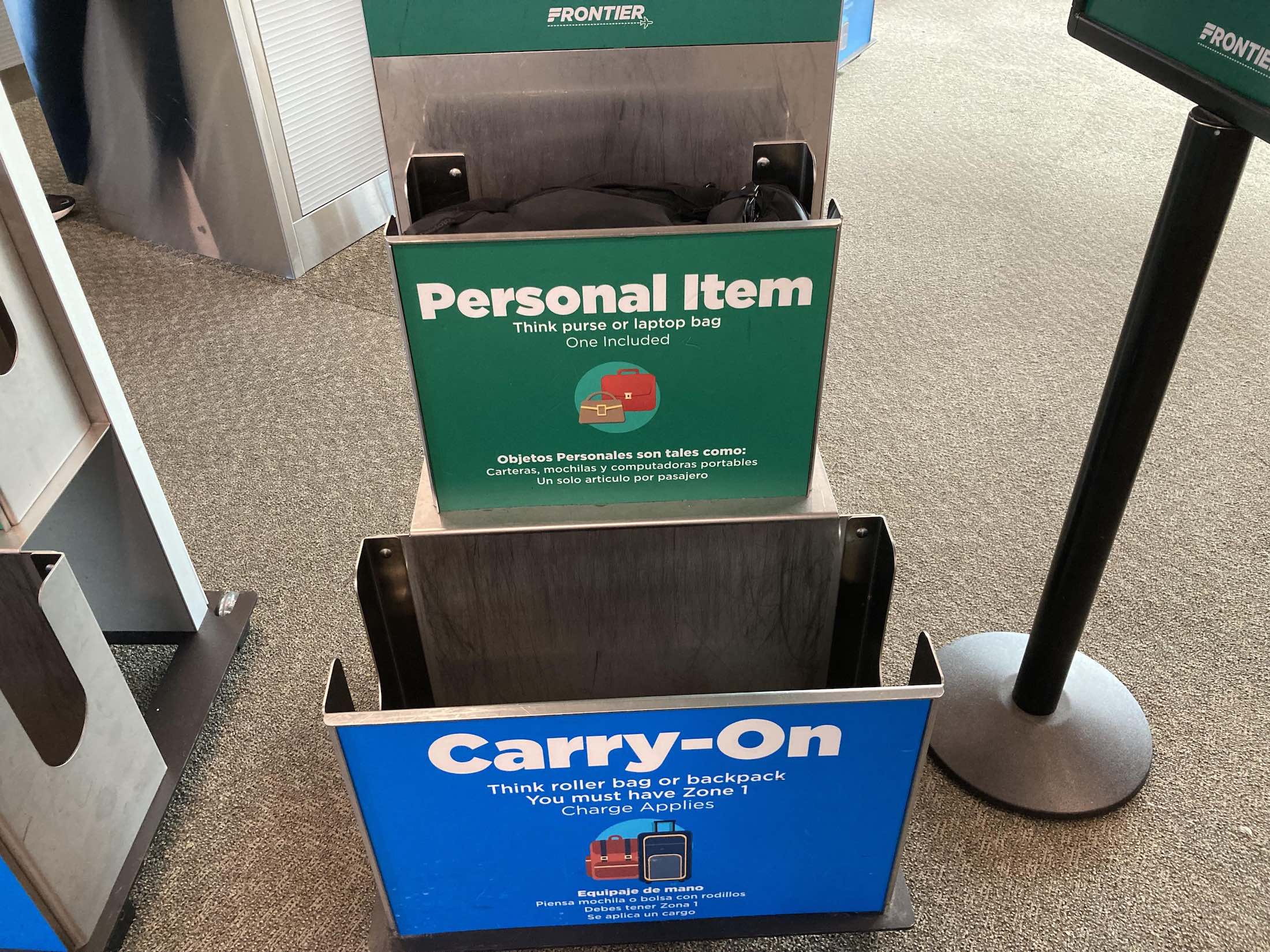 Carry on luggage store for frontier