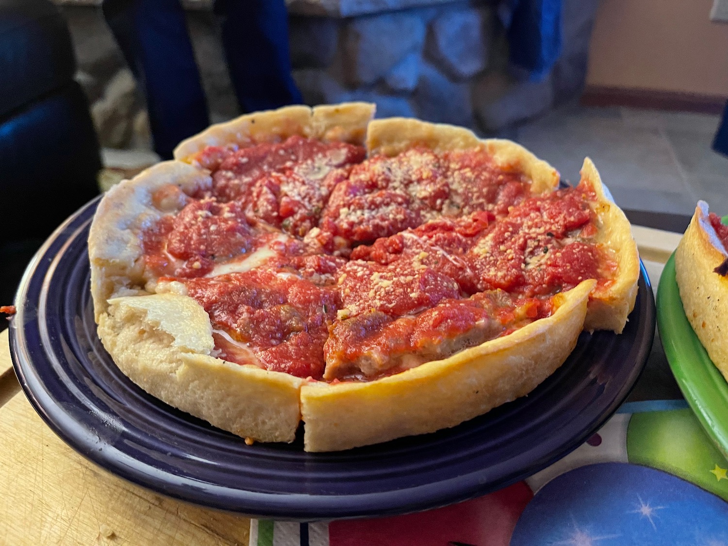 a deep dish pizza on a plate