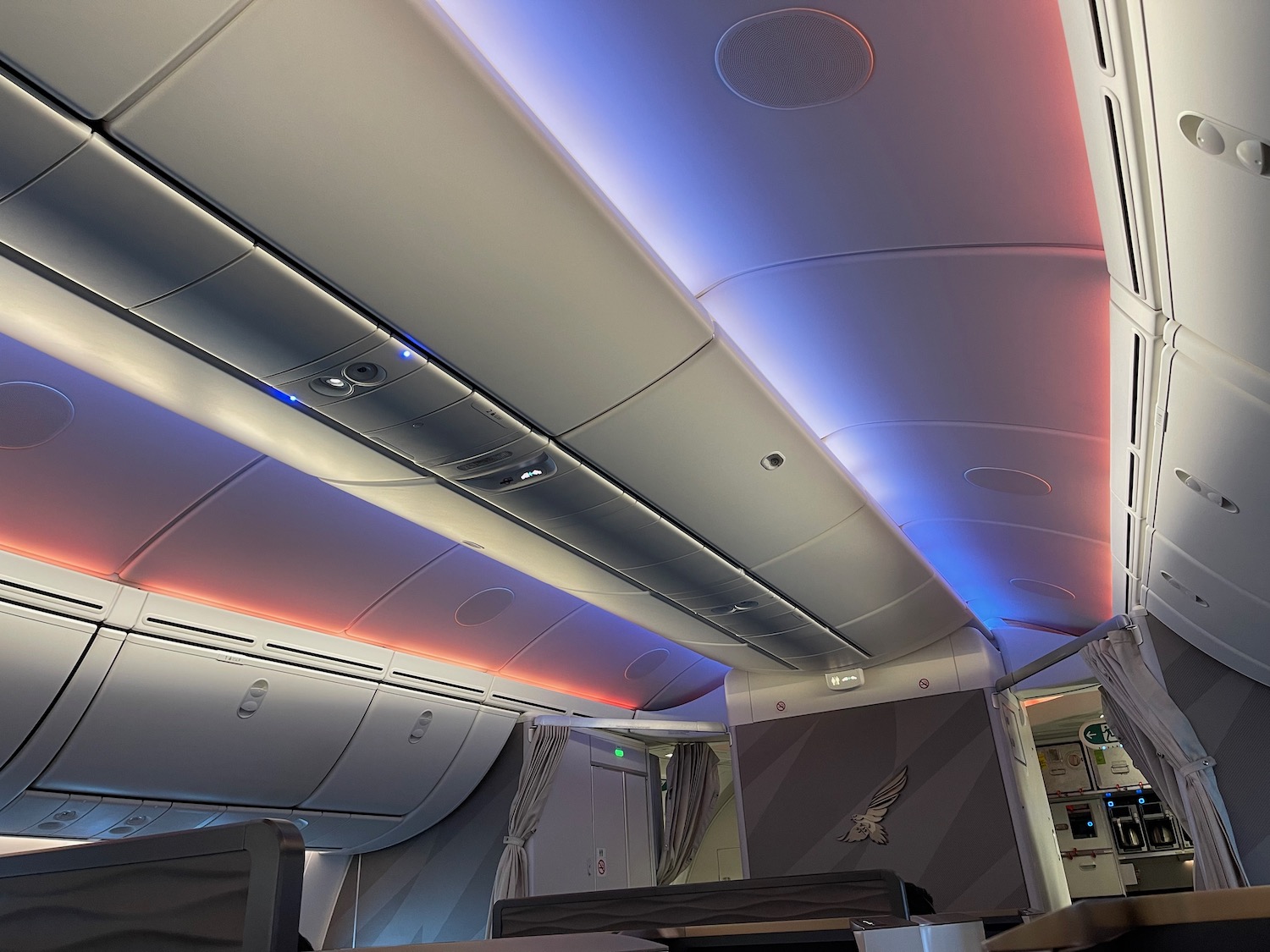 a ceiling and lights in an airplane