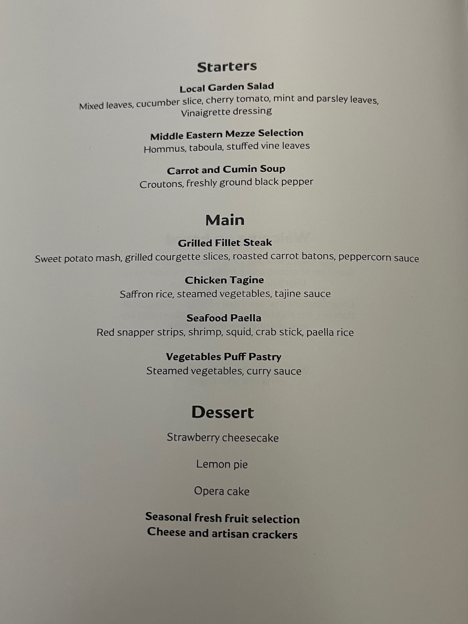 a menu of a restaurant