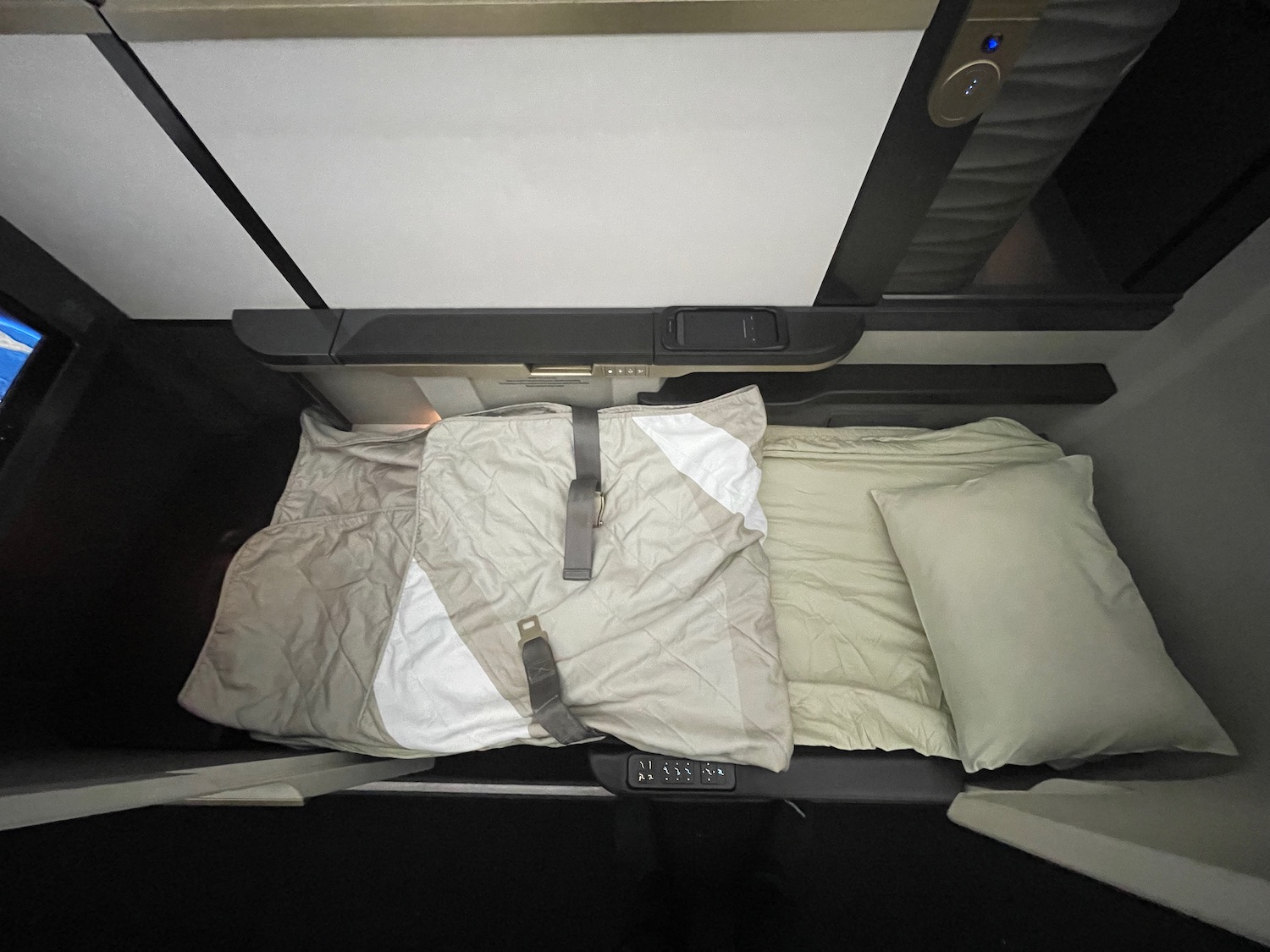 a bed in a plane