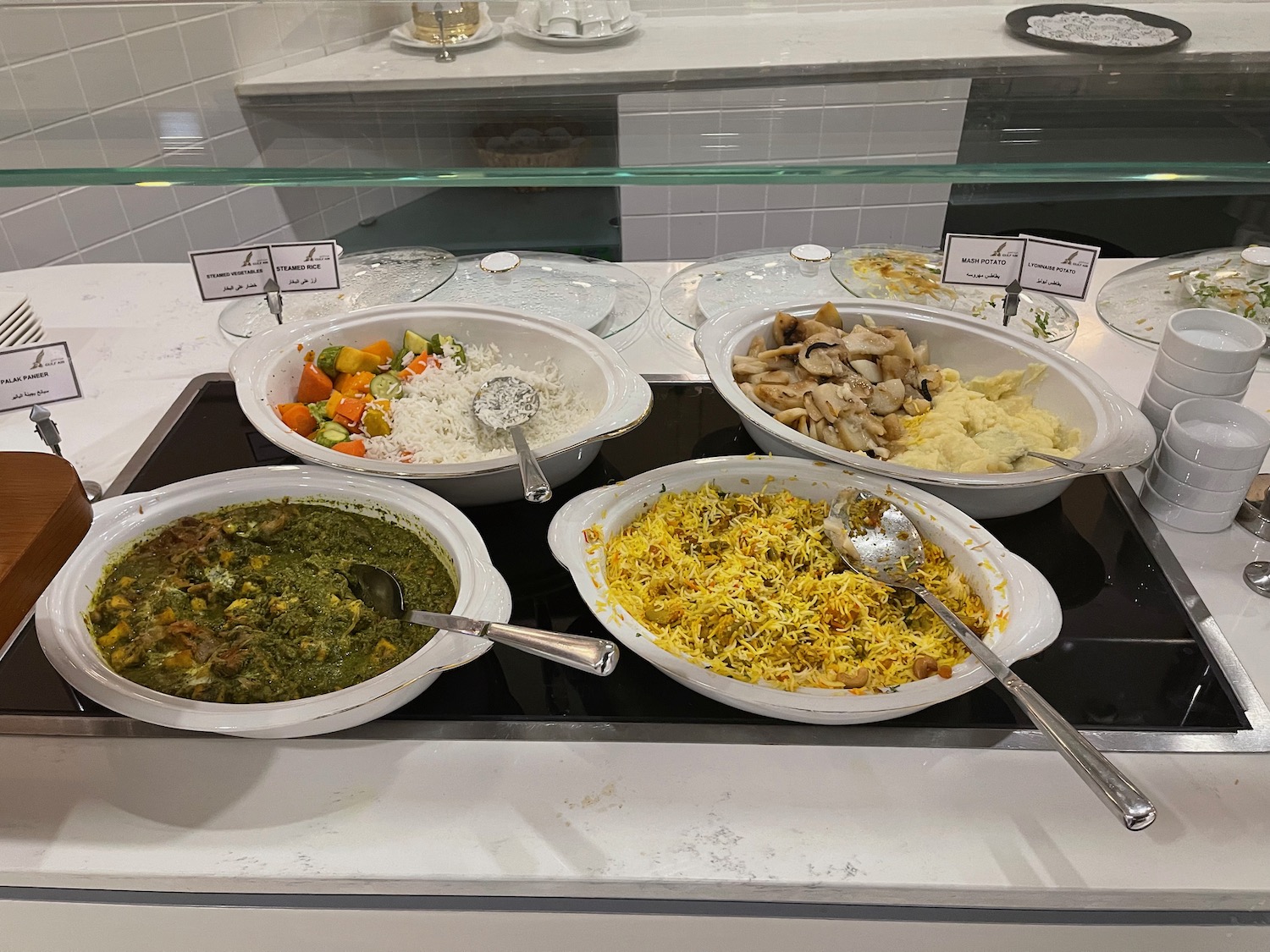 a buffet with different types of food