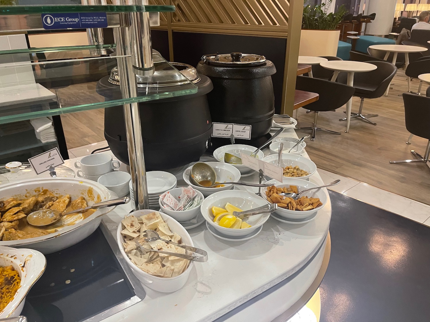 a buffet table with food on it