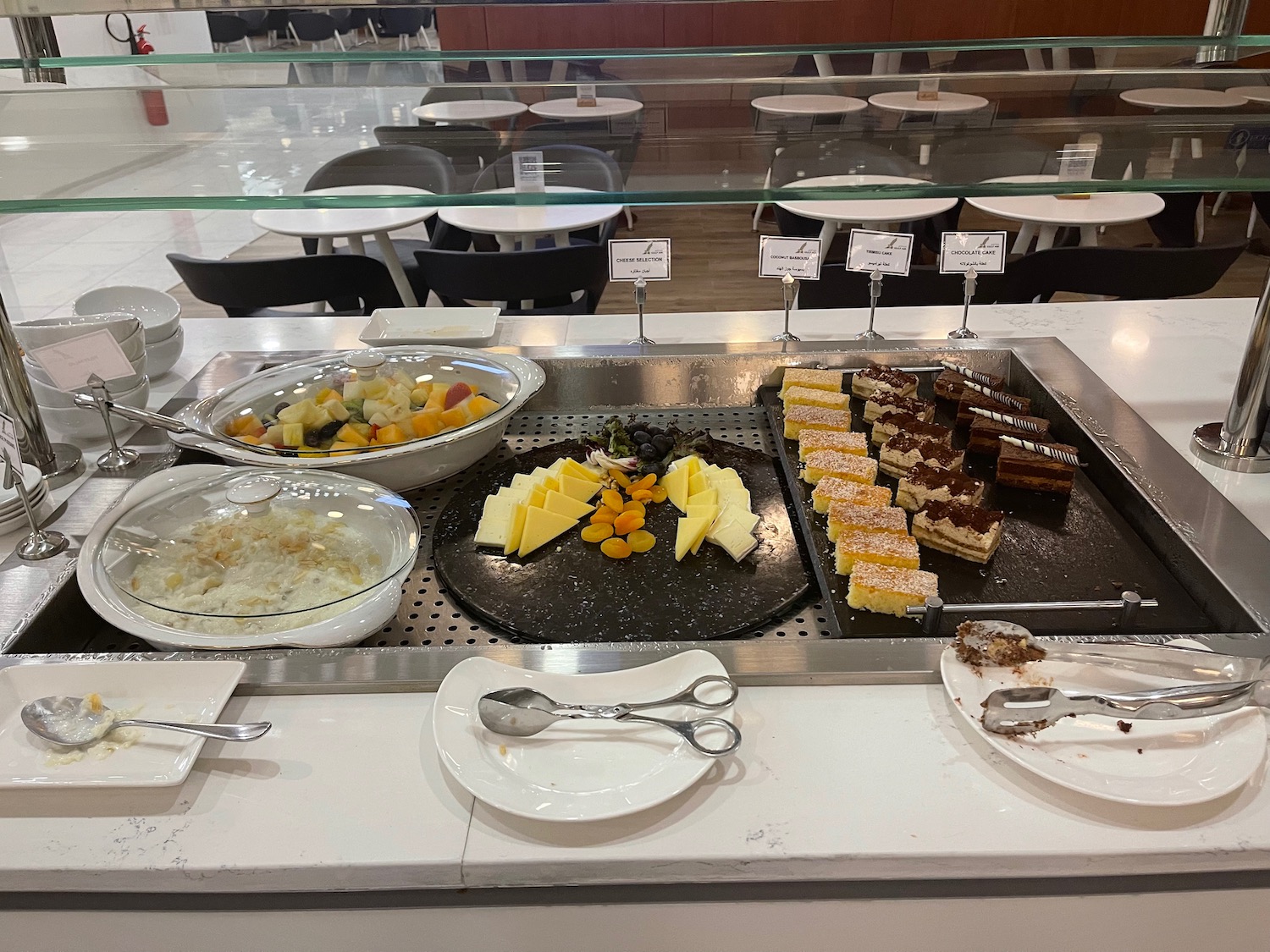 a buffet with food on the counter