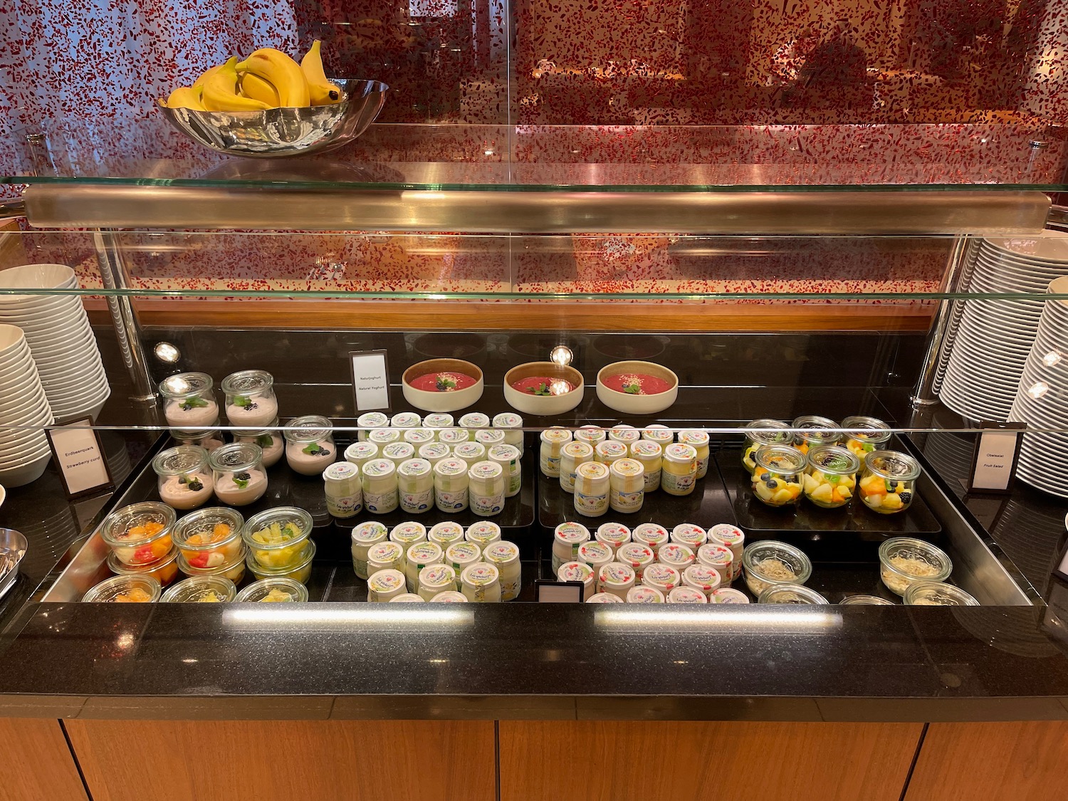 a display case with food on it