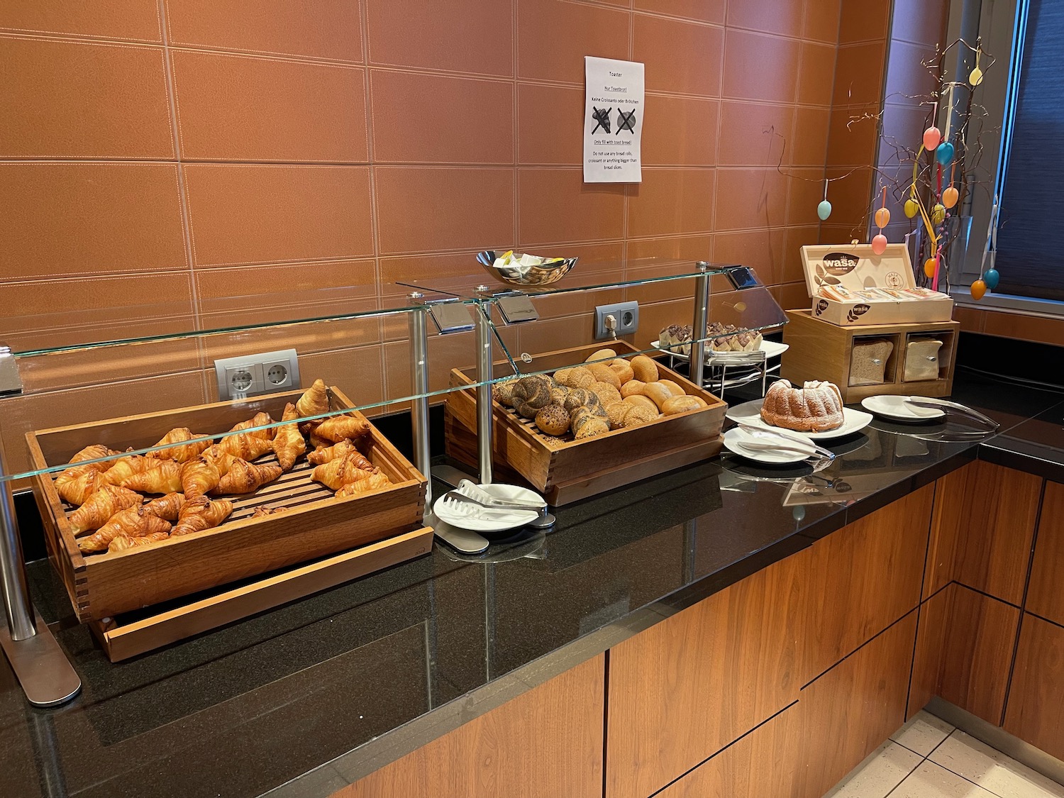 a buffet with different types of pastries